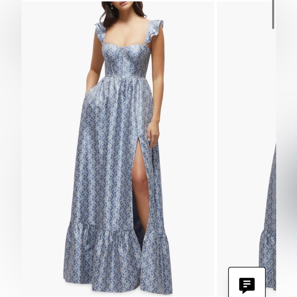 Dessy Collection Marguerite Corset Blue Floral Maxi Dress
